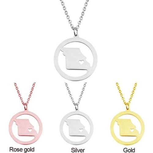 Trendy and simple personality stainless steel Missouri map necklace USA map pendant factory direct supply female jewelry