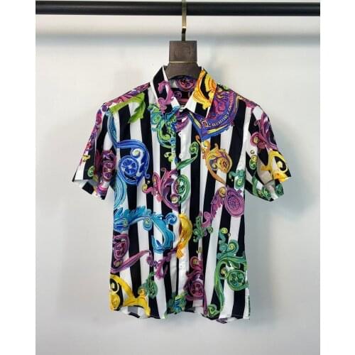 Mens Summer Beach Hawaiian Shirt 2021 Vintage Print Short Sleeve Dress Men Business Casual Shirts Chemise Homme