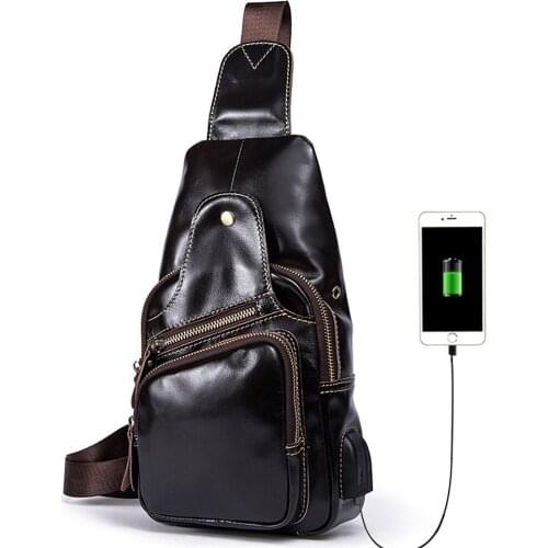Men Chest Bag Genuine Leather Mens Messenger Chest Bag Luxury Vintage Handbag Casual Male Oil Wax Leather Crossbody Travel Bag