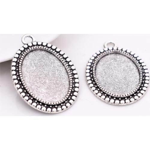 New Fashion 4pcs 18x25mm Inner Size Antique Silver Plated Simple Style Cabochon Base Cameo Setting Charms Pendant-A4-34