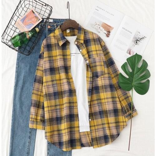 2020New Fashion Trend Quality Women Casual Blouse Oversized Plaid Loose Tops Thick Spring Out Jacket Tops Mujer Temperament Hot