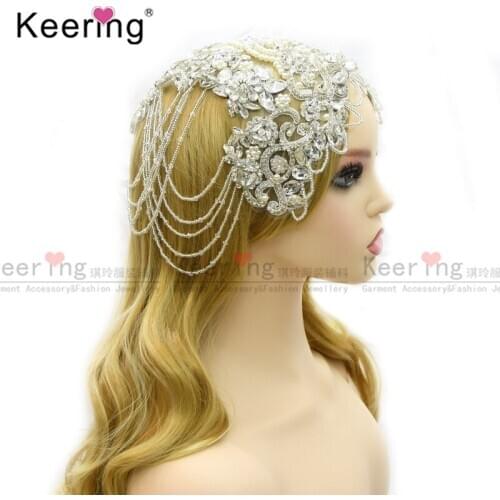 New Arrival l Rhinestone Beads Silver Pearl Tasse Patch For Muslim Head Accessories Or Wedding Patches WDP-326