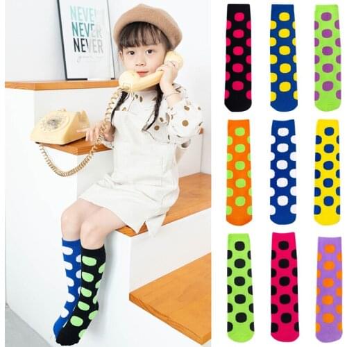 Autumn Winter Childrens Unisex Polka Dot Knee Socks For Boys Girls.Kids Toddler Fluorescence Dots Socks Knee-high Sock 3-12T
