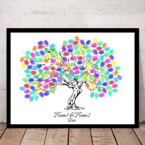 Personalized Name Date Wedding Souvenirs Guest Book Fingerprint DIY Wedding Tree Signature Canvas For Wedding Decoration