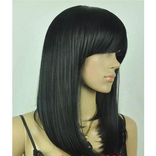 Hot heat resistant Party hair>>>New wig Cosplay Black Straight Medium Womens Wig