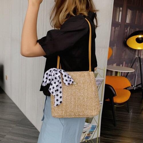 Casual Woven Women Shoulder Bag Korean Style Simple Bow Handbags For Ladies Fashion Handbags With Drawstring