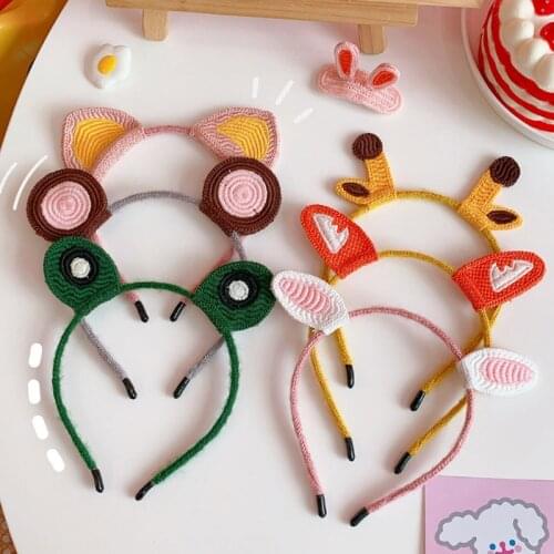 Net Red Cute Cartoon Hairpin Washing Face Hair Band Knitted Hair Band Woolen Headband Small Animal Rabbit Ears Bear