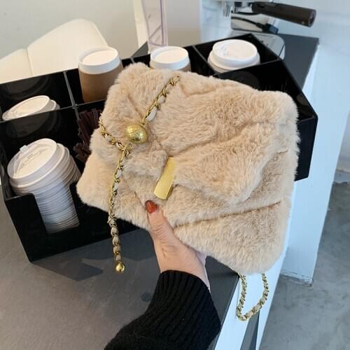 Luxury Feminine Bolsa Faux Fur Bags For Women Winter Handbag Shoulder Messenger Crossbody Bag Females Tote Top-handle Bag