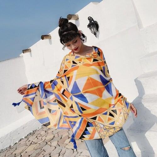 Scarf Female National Wind Cotton Scarf Red Triangle Printed Scarf Sunshade Scarf Beach Towel Female Sunscreen Shawl
