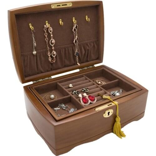 Jewelry Box Organizer Desktop DustProof Storage Box Solid Wood Carrying Case Earrings Ring Necklace Holder Luxury European Retro