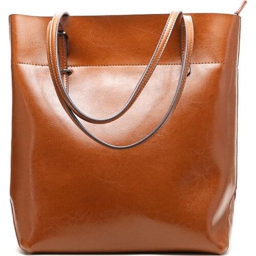 Women Fashion Genuine Leather Handbag Casual Female Shopping Travel Tote Large Shoulder Bag Ladies Simple Cowhide Zipper Satchel