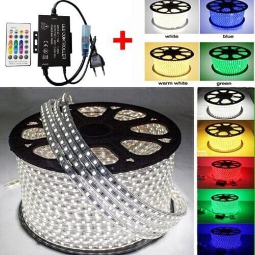 LED Strip RGB SMD5050 Waterproof AC220V RGB LED Strip Light Music Sound Sensor IR AC110V Bluetooth Controler For LED strip White
