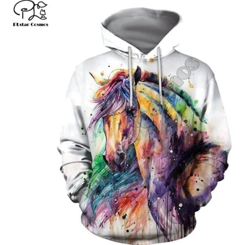 PLstar Cosmos Beautiful Colorful Horse 3D Printed Hoodies Sweatshirts Zip Hooded For Men And Women Casual Streetwear Style-D19