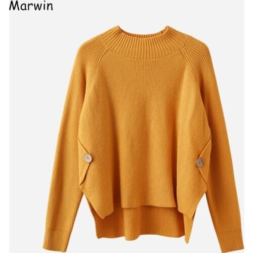 Marwin 2020 New-Coming Winter Solid Turtleneck Pullovers Female Thick Knitted High Street Style Warm Soft Button Women Sweater