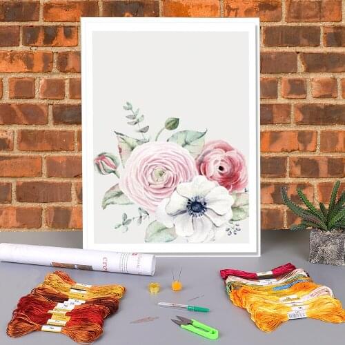Flower Scenery Printed Water-Soluble Canvas 11CT Cross-Stitch DIY Embroidery Patterns DMC Threads Craft Sewing Sales
