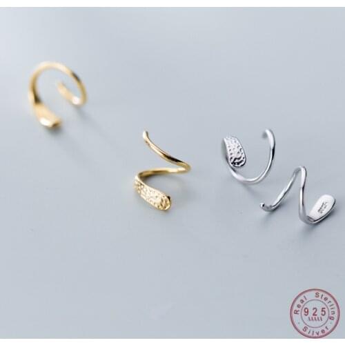WANTME Genuine 925 Sterling Silver Jewelry Personality Minimalist Spiral Snakelike Ear Bones Ear Buckle Stud Earrings for Women