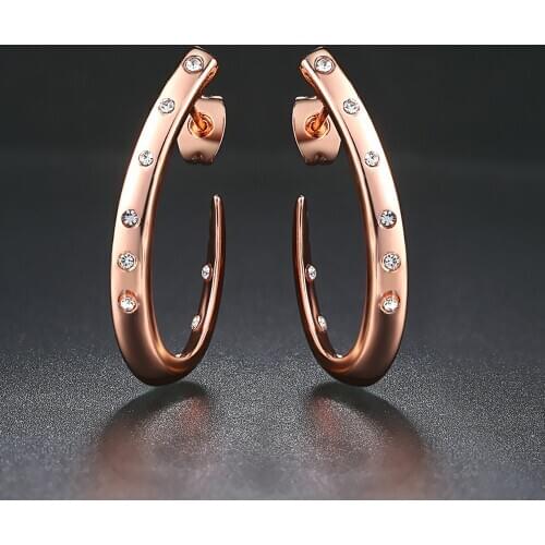 Top Quality Austrian Crystal Stud Earrings for Women Rose Gold Color Geometric Arc Shape Fashion Jewelry for Girl HotSale E598