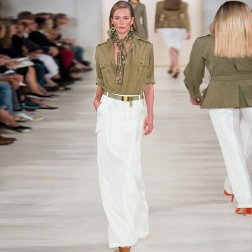 Runway Spring Autumn New Womens Pants Sets High Quality Single- Breasted Shirt Tops White Trousers Designer Party Fashion Suit