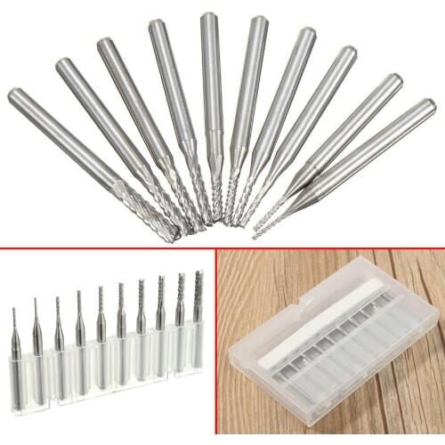 10pcs 1/8" 0.8-3.175mm PCB Engraving Cutter Rotary CNC End Mill Drill Bits