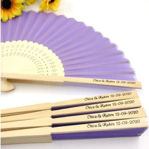 100PCS Personalized Wedding Silk Cloth Fan Unique Party Giveaway Gift Hand Folding Fans Custom Printing Name&Date Drop Shipping