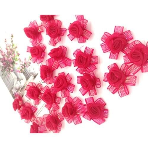 100pcs Handmade Rose Red Yarn Flowers Wedding Party Table Confetti Hair Pins DIY Bridal Wrist Flower Accessories Sewing Supplies
