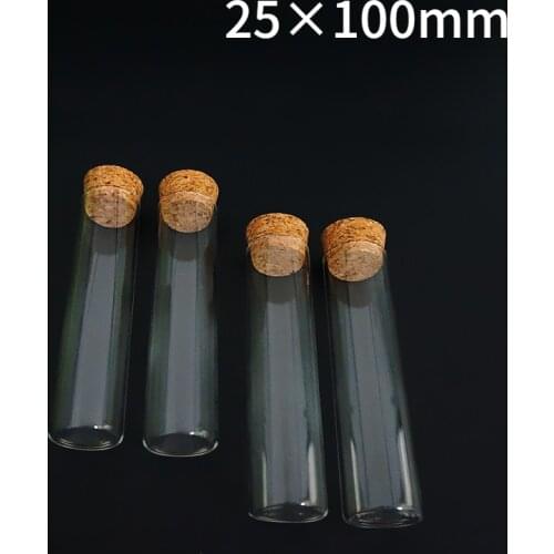 12pcs/lot 25x100mm Flat Bottom Glass Test Tube With Cork Stopper Cap For Kinds Of Tests/Experiments