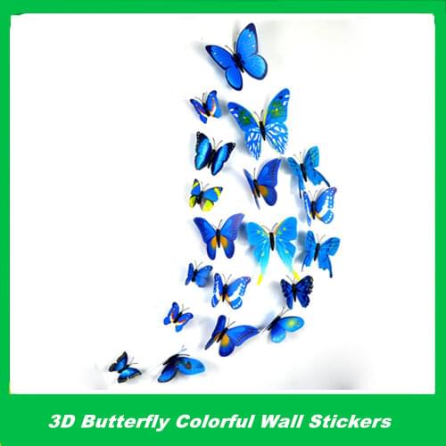 Simulation Blue 3D Butterfly Wall Sticker 12 Set Home Furnishing Refrigerator