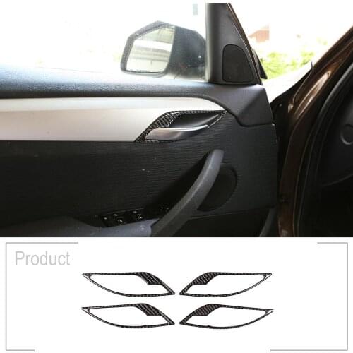 4 pcs Soft Carbon Fiber Car Interior Door Handle Trim Accessories For BMW X1 2011-2015