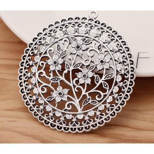 5 Pieces Large Filigree Flower Circle Round Charms Pendants for Necklace Jewellery Making Findings 55x55mm