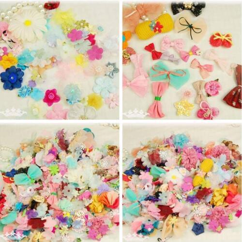 50pcs/lot Mix Organza Flower Satin Ribon flowers Bows DIY Sewing Handmade Material Garments Accessories