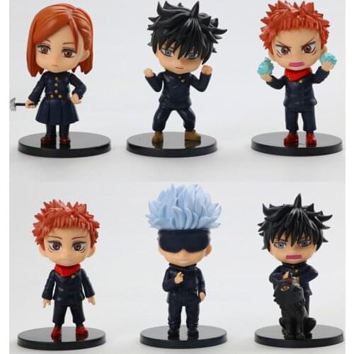 6pcs Jujutsu Kaisen Cute Black Uniform Ver. Gojo Satoru Ryomen Sukuna Yuji Itadori Nobara Kugisaki PVC Action Figure Model 8cm