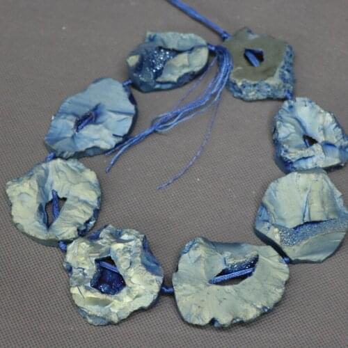 8pcs 50mm Aqua Druzy Drusy Geode Gems Stone Necklace Beads, 2017 Women Jewelry Connector Druzy Slice Pendant (RANDOM IN SHAPE)