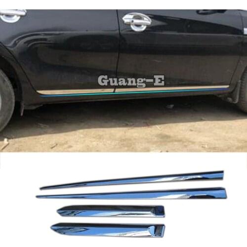 Car ABS Chrome Side Door Trim Strip Molding Stream Lamp Panel Bumper 4pcs/Set Part For Toyota Vios/Yaris/Sedan 2014 2015 2016