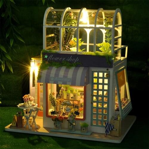 Wood Dollhouse Furniture LED Light Building Kit Creative House Room Gift