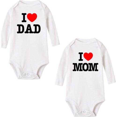 I Love Dad Mom Funny Print Baby Cotton Rompers Infant Kids Boy Girl Infant Long Sleeve Jumpsuit Newborn Baby Clothes 0-24M