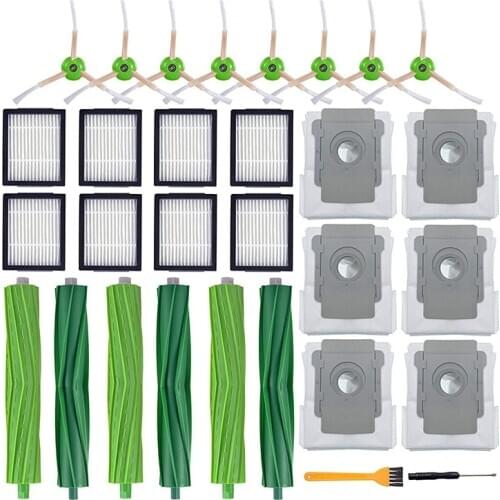 Replacement Parts Kit Compatible for IRobot Roomba I7 I7+ I6+ I8 E5 E6 E7 Rubber Roller, Filters,Side Brushes, Dust Bag