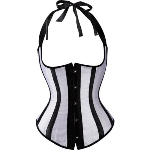 Gothic Satin Waist Trainer Corsets Bustiers Striped Halter Boned Underbust Cupless Body Shaper Women Coeaet Plus Size S-6XL