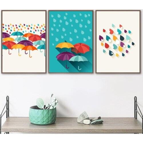 Colourful Cartoon Raindrop Umbrella Canvas Painting Fashion Nordic Poster Wall Art Pictures For Kids Room Nursery Home Decor