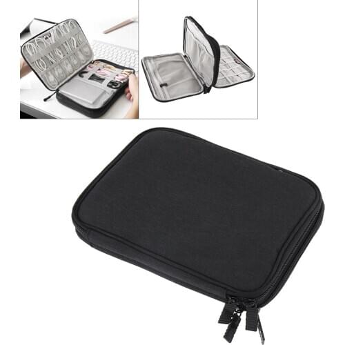 Multifunctional Double-layer Small Black Digital Cable Storage Bag Earphone Wire Bag Travel Kit Case Pouch for Storage
