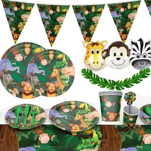 Disposable Tableware Set For Animals Birthday Jungle Party Supplies Kids Safari Party Decor Jungle Party Supplies Baby Shower