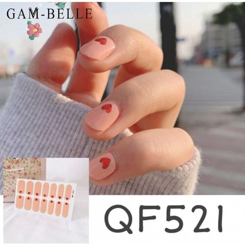 GAM-BELLE Sweet Pink Love Heart Nail Art Sticker Waterproof Adhesive Full Cover Nail Decals Wraps Creative Nail Art Decoration