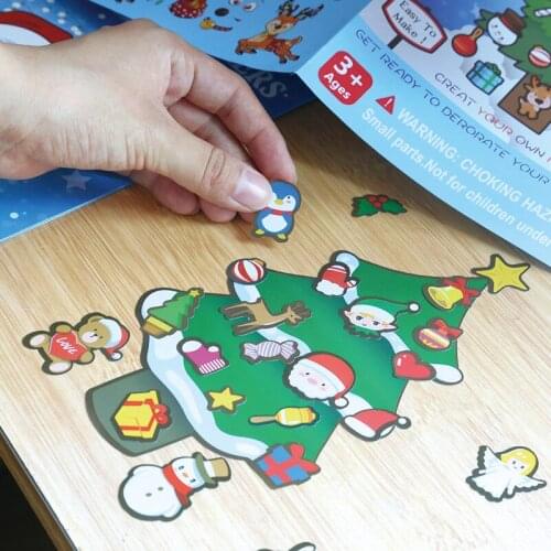 2021 New Children Cartoon Christmas DIY Sticker Santa Claus Development Intelligence Cute Snowman Sticker Christmas Tree Sticker