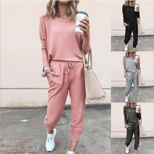 2021 Spring and Autumn New Womens Loose Solid Color Long Sleeve Casual Suit