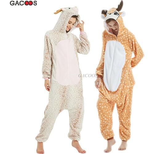 Adults Kugurumi Animal Pajamas Winter Flannel Cartoon Sleepwear Unicorn Pajamas Unicornio Panda Deer Unicorn Christmas Pajamas