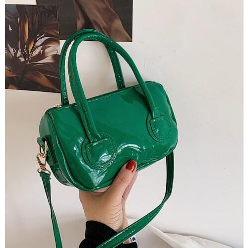 Casual Women Solid Color Patent PU Leather Shoulder Crossbody Bag Vintage Ladies Small Messenger Bag Purse Top-handle Handbags