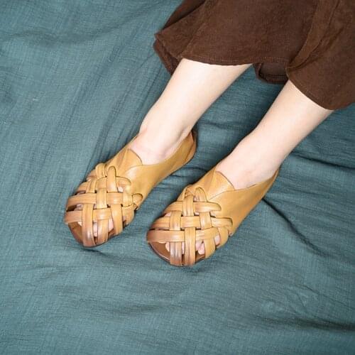 Womens Woven Leather Sandals Shoes Ladies Slip on Open Toe Footwear Crossover Mule Classic Sandal Quality Handmade Weave Slides