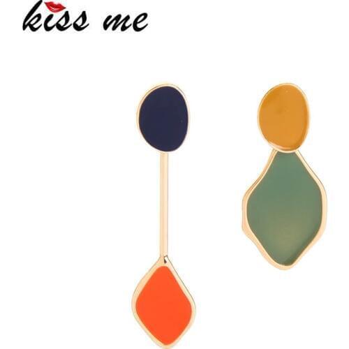 Kissme Multicolor Irregular Geometric Enamel Drop Earrings Unique Design Gold Color Asymmetric Earrings Women Fashion Jewelry
