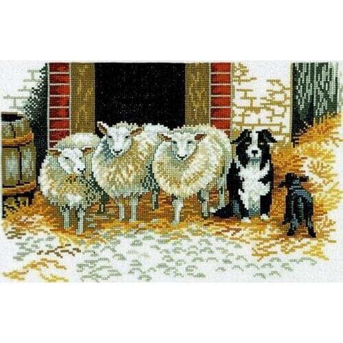 Modern Embroidery Sheepdog and Sheep Funny Cross Stitch Christmas Stocking with 100% Cotton Floss & Free Shipping for Wall Decor