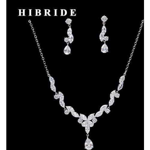 HIBRIDE Water Drop Cubic Zirconia Brazil Style Wedding Jewelry Sets Luxury Necklace Earrings Set Dress Accessories N-254