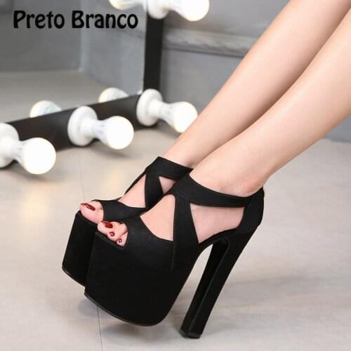 PRETO BRANCO Summer 17CM Ultra-high Heel Waterproof Platform Nightclub Sandals Models Catwalk Shoes Thick Heel Womens Shoes ZYW